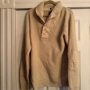 National Geographic cream L Men's Beige Sweater vintage button cotton patches
